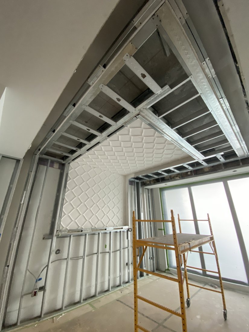 Feature ceiling framed and partially panelled during construction