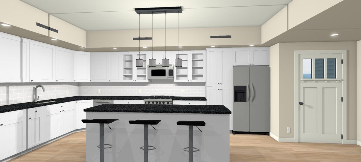3D kitchen design render produced during the design phase
